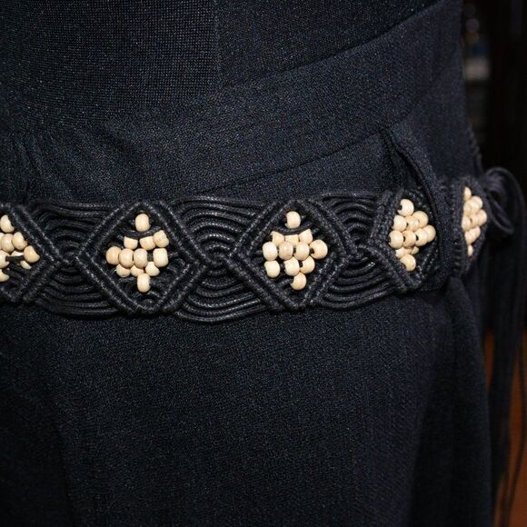 Vintage Layered Black Tiered Maxi Skirt w/ Beaded Belt Sz 12 - Picture 7 of 8